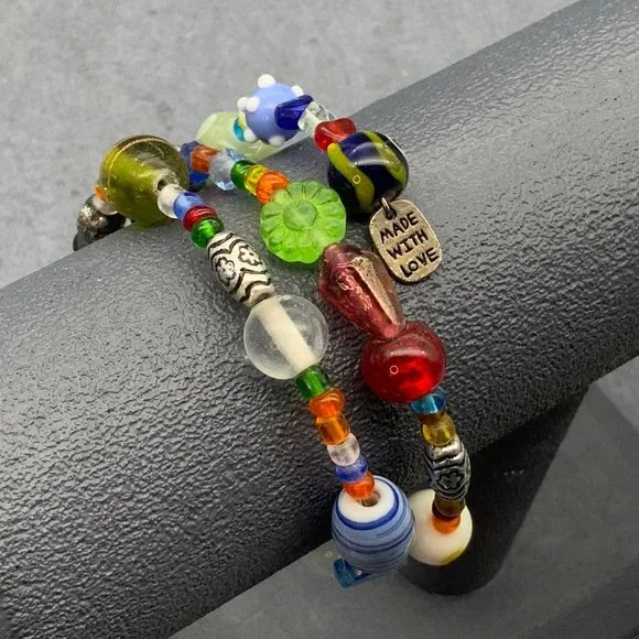 Multicolor Memory Wrap Bracelet Made With Love Green Red Blue Black White - Picture 4 of 12